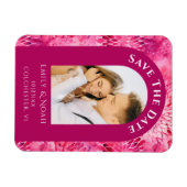 日付を保存ピンクダリア水色フローラ マグネット (横)