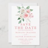 日付を保存ピンクピーチホワイトウォーターのカラーフローラ 招待状 (正面)