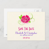 日付を保存ピンクローズイラストレーション 案内ポストカード (正面/裏面)