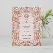 日付を保存ピーチムスリムイスラム教モリス 箔招待状 (立ち正面)