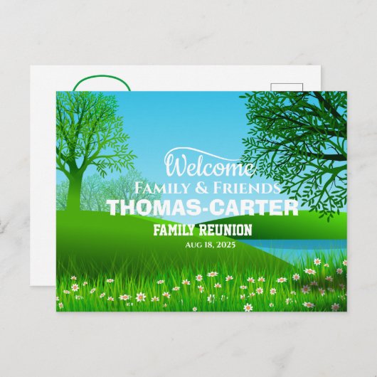 日付を保存ファミリ懇親会自然シーンレイク ポストカード (正面/裏面)