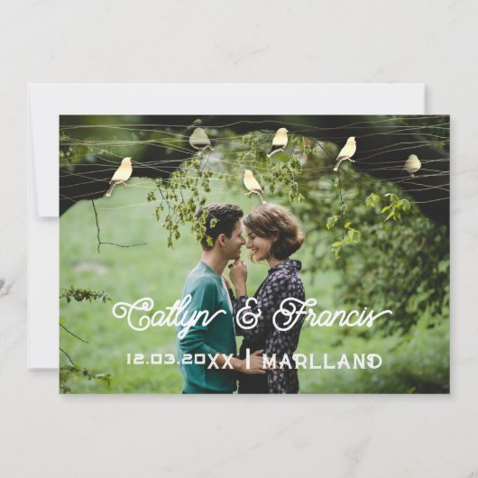 日付を保存フォトゴールデンバードKraftデジタルレッド 招待状 (裏面)