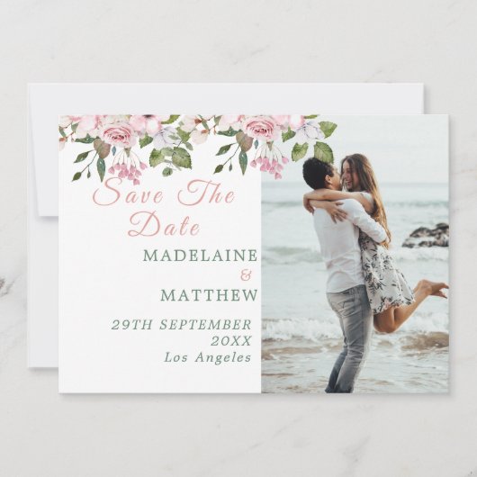 日付を保存フォトフローラバラエレガントな結婚式 セーブザデート (正面)
