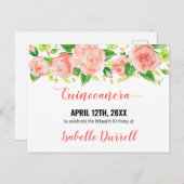 日付を保存フローラコーラルピーチピンクローズフラワー 案内ポストカード (正面/裏面)