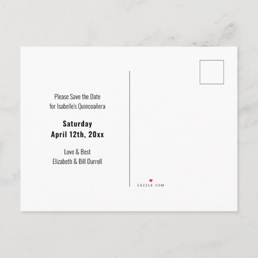 日付を保存フローラコーラルピーチピンクローズフラワー 案内ポストカード (裏面)