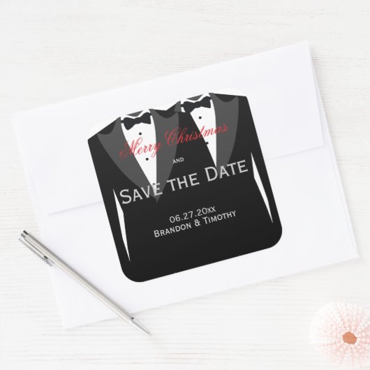 日付を保存メリークリスマスゲイ結婚式用シール スクエアシール (封筒)