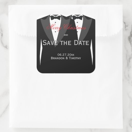 日付を保存メリークリスマスゲイ結婚式用シール スクエアシール (バッグ)