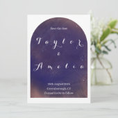 日付を保存モダンBohoアーチパープル招待状 セーブザデート (スタンド正面)