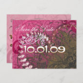 日付を保存ラズベリーハート- - 案内ポストカード (正面/裏面)