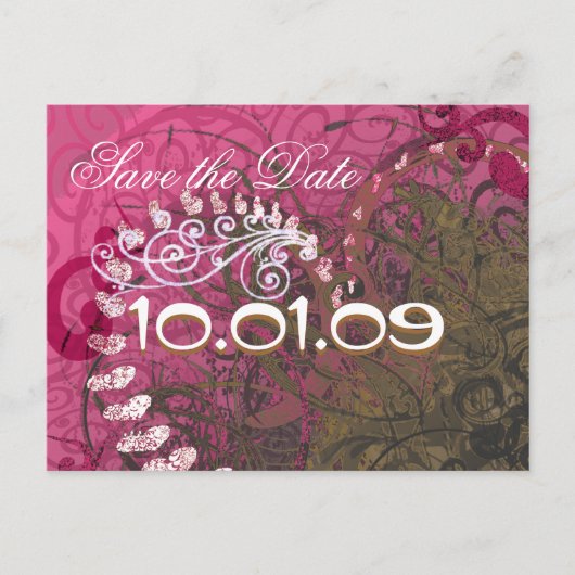 日付を保存ラズベリーハート- - 案内ポストカード (正面)