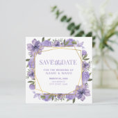 日付を保存ラベンダーパープル金ゴールド結婚フローラ 招待状 (スタンド正面)