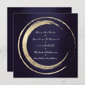 日付を保存リースブルーネイビーゴールデンサークル セーブザデート (正面/裏面)