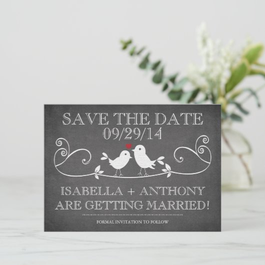 日付を保存ヴィンテージシャルボードラブバード セーブザデート (スタンド正面)