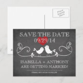 日付を保存ヴィンテージシャルボードラブバード 案内ポストカード (正面/裏面)