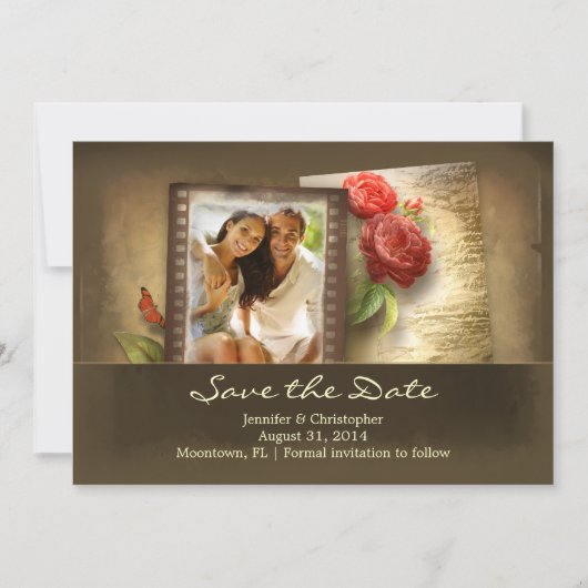 日付を保存ヴィンテージ写真の素朴な招待状 セーブザデート (正面)