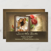 日付を保存ヴィンテージ写真の素朴な招待状 セーブザデート (正面/裏面)