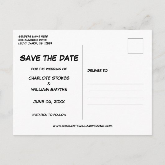 日付を保存漫画ブックBOOMピンクモダンおもしろい 案内ポストカード (裏面)