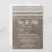 日付を保存素朴ヴィンテージレース木製フェンス 招待状 (正面)