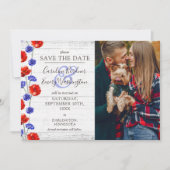 日付を保存素朴木製レッドポピー4-Photoカード 招待状 (正面)