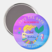 日付を保存誕生日かわいい人魚 マグネット (正面/裏面)