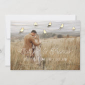 日付を保存金ゴールドブルーカスタムコテージ鳥 招待状 (裏面)