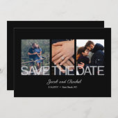 日付を保存3-Photoコラージュ白黒結婚 セーブザデート (正面/裏面)
