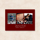 日付を保存3-Photo Collage Red Burgundy Magnet