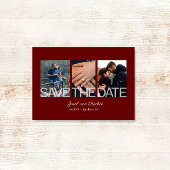 日付を保存3-Photo Collage Red Burgundy Magnet