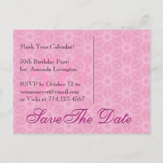 日付を保存50誕生日ピンクと黒のレース 案内ポストカード (裏面)