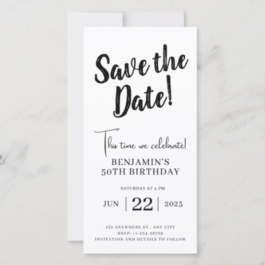 日付を保存50誕生日電話招待状 ユニーク 案内状 (正面)