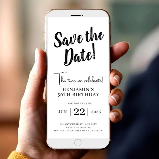 日付を保存50誕生日電話招待状 ユニーク 案内状