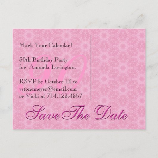 日付を保存90誕生日ピンクと黒のレース 案内ポストカード (裏面)