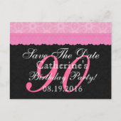 日付を保存90誕生日ピンクと黒のレース 案内ポストカード (正面)