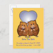 日付を保存：かわいいハムスターカップル：ハート 案内ポストカード (正面/裏面)