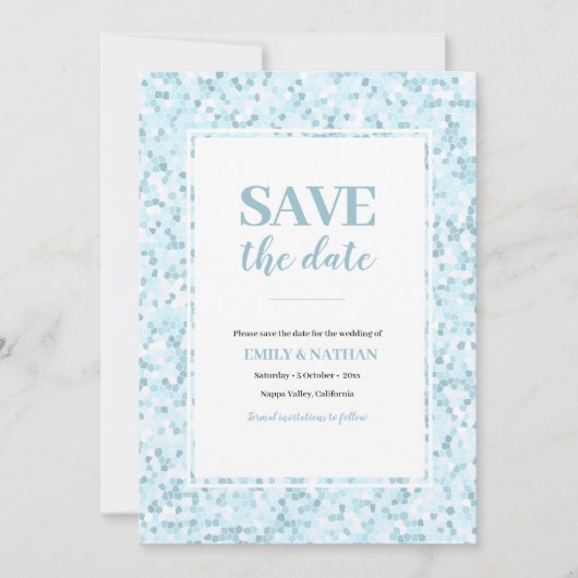 日付を保存 アクアブルーのモザイク招待状 招待状 (正面)