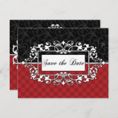日付を保存 エレガントな赤と黒のスクロールカスタム 招待状 (正面/裏面)