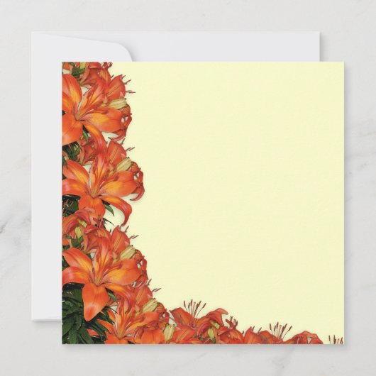 日付を保存 オレンジ色のユリの花束 写真付き 招待状 (裏面)