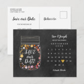 日付を保存 カレンダー ハート メイソンジャー 黒板 案内ポストカード (正面/裏面)