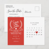 日付を保存 カレンダー 赤いハート ポストカード (正面/裏面)