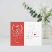 日付を保存 カレンダー 赤いハート ポストカード (スタンド正面)