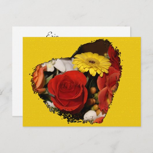 "日付を保存"ギザギザのエッジハートブーケ ポストカード (正面/裏面)