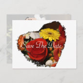 "日付を保存"ギザギザのエッジハートブーケ ポストカード (正面/裏面)