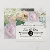 日付を保存 グレーオンブレ フラワー ピオニー ローズ 招待状 (正面/裏面)