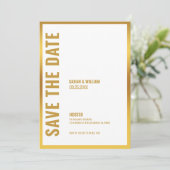 日付を保存-ゴールドフレーム付きの白い招待状 招待状 (スタンド正面)