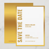 日付を保存-ゴールドフレーム付きの白い招待状 招待状 (正面/裏面)
