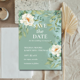 日付を保存 シルバーセージ ユーカリ 白い花 招待状