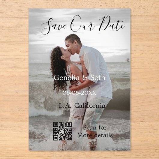 日付を保存 シンプル ミニマル QRコード 詳細 アクリル招待状 (正面)