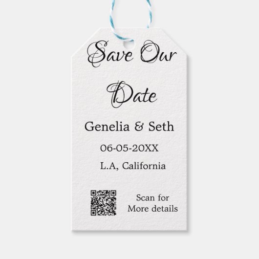 日付を保存 シンプル ミニマル QRコード 詳細 ギフトタグ (正面)