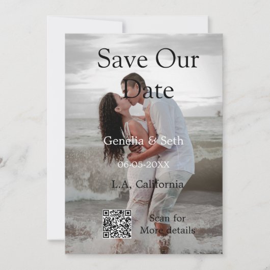 日付を保存 シンプル ミニマル QRコード 詳細 セーブザデート (正面)