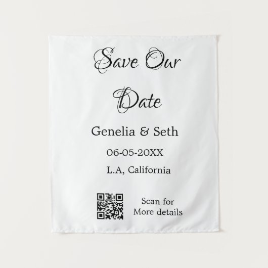 日付を保存 シンプル ミニマル QRコード 詳細 タペストリー (正面)